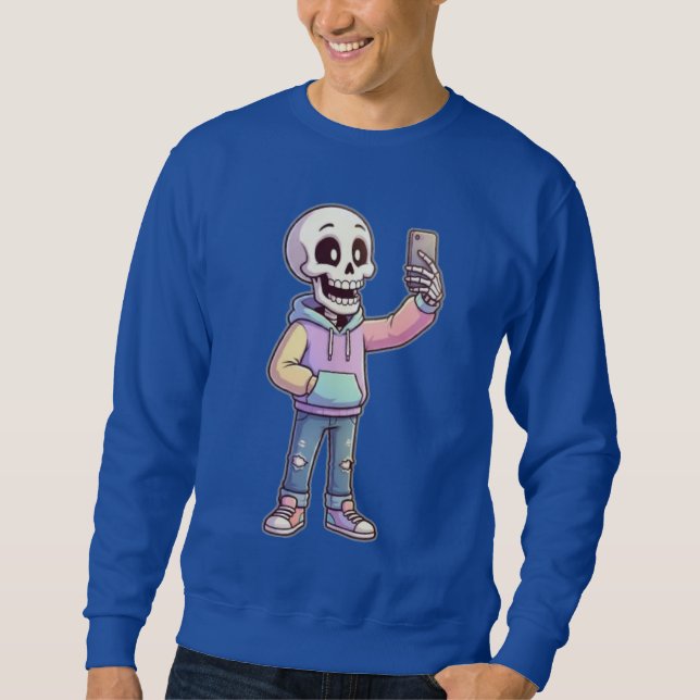 Cute Cartoon Skeleton Selfie - Full Body Trendy  Lång Ärmad Tröja (Framsida)