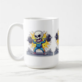 “Cute Cartoon Skeleton Weightlifter • Funny Gym Ba Kaffemugg