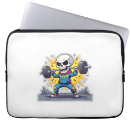 “Cute Cartoon Skeleton Weightlifter • Funny Gym Ba Laptop Fodral
