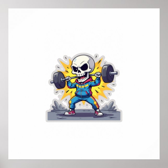 “Cute Cartoon Skeleton Weightlifter • Funny Gym Ba Poster (Framsidan)