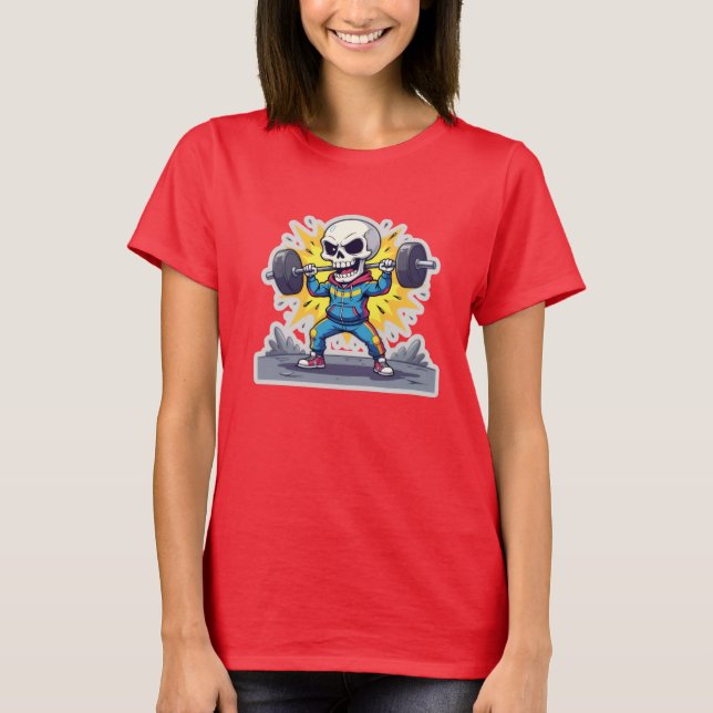 “Cute Cartoon Skeleton Weightlifter • Funny Gym Ba T Shirt (Framsida)