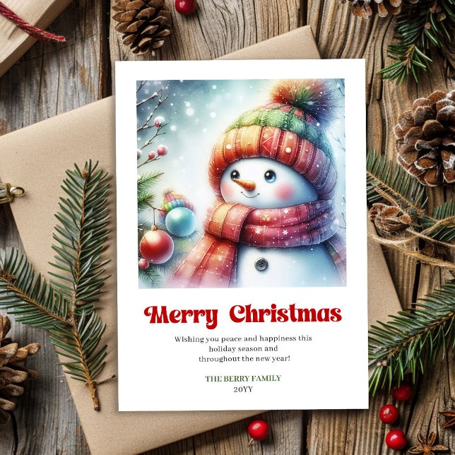 Cute cartoon snowman minimalist holiday greeting  julkort (Cute cartoon snowman minimalist holiday greeting digital)