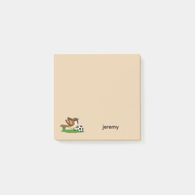 Cute Cartoon Sparrow Playing Soccer | Personalize Post-it Block (Framsida)
