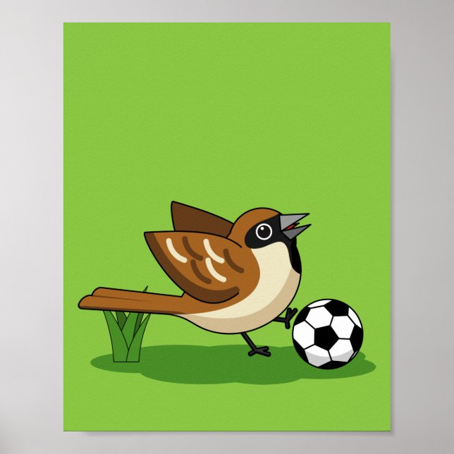 Cute Cartoon Sparrow Playing Soccer Poster (Framsidan)