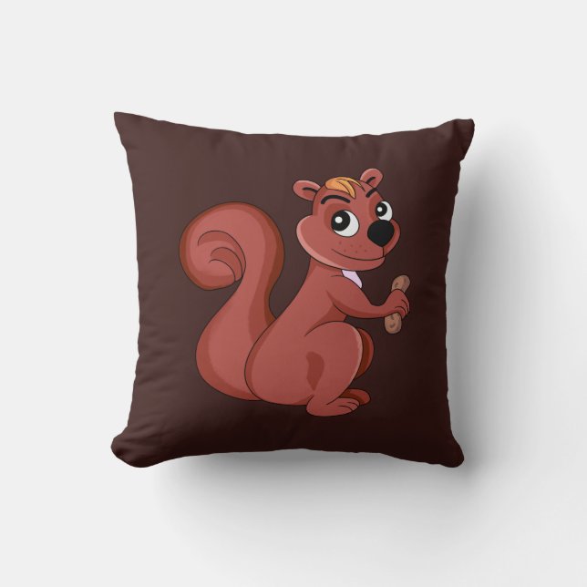 Cute cartoon squirrel with a peanut kudde (Framsida)