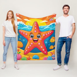 Cute Cartoon Starfish Smiling Underwater Fleecefilt