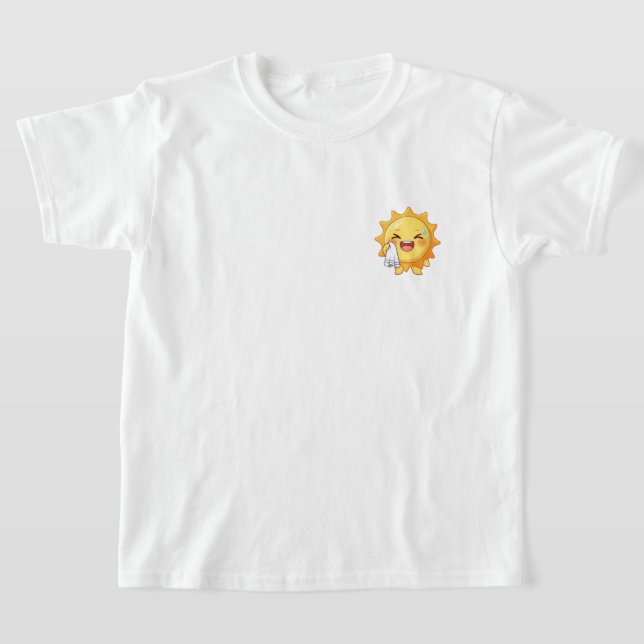 Cute Cartoon Sun Character Wiping Sweat T Shirt (Laydown)