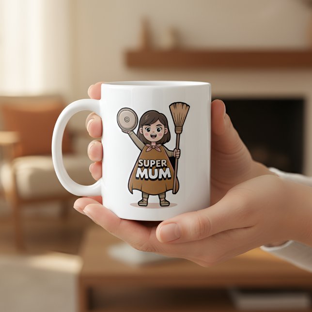 Cute Cartoon Super Mum Personalized Mug Kaffemugg (Skapare uppladdad)