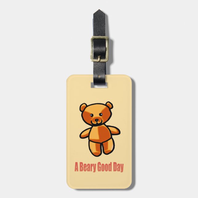 Cute Cartoon Teddy Bear Pun Illustration Bagagebricka (Vertikal Framsida)