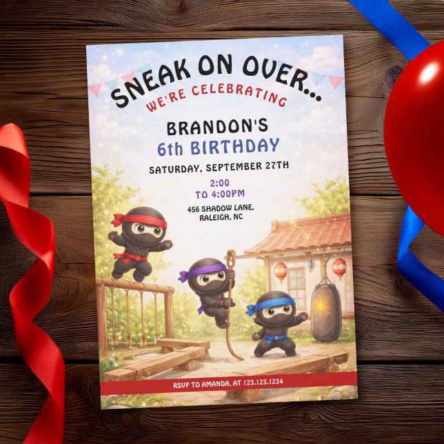 Cute Cartoon Three Training Ninjas Kids Birthday Inbjudningar (Skapare uppladdad)