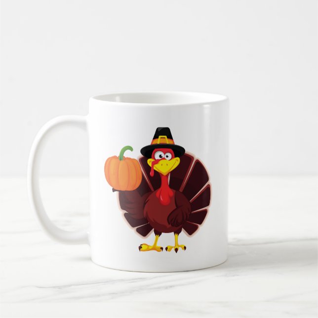Cute Cartoon Turkey Thanksgiving Art Kaffemugg (Vänster)