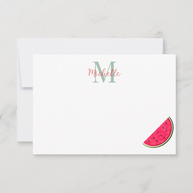 Cute Cartoon Watermelon Custom Monogram Anteckningskort (Framsida)