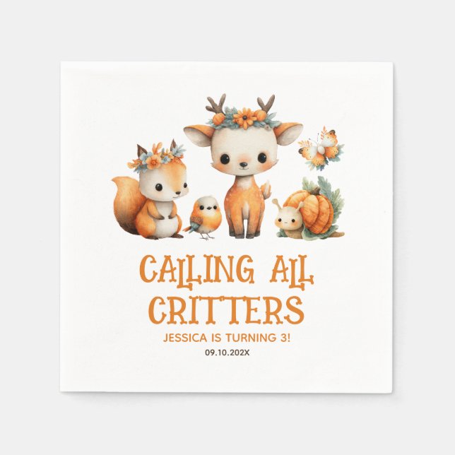 Cute Cartoon Woodland Animals Fall Kids' Birthday  Pappersservett (Framsidan)