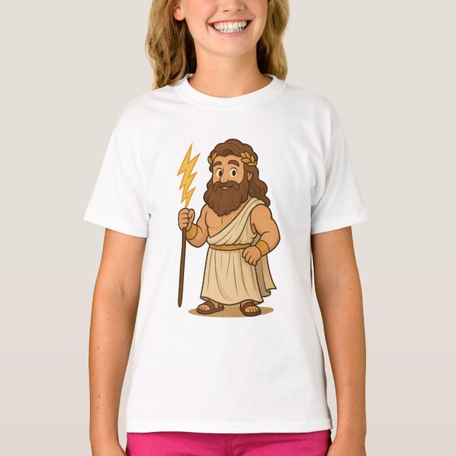 Cute Cartoon Zeus – Greek Mythology God of Thunder T Shirt (Framsida)