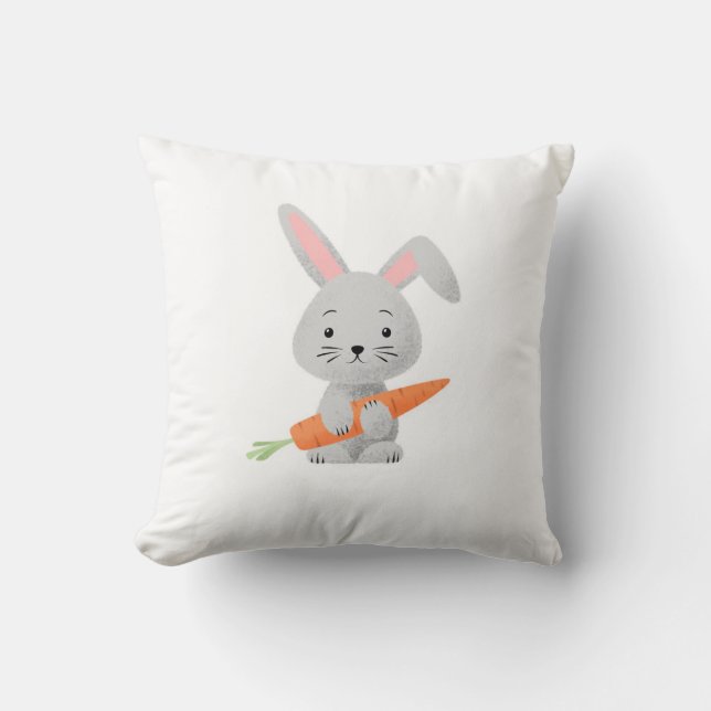 Cute Cartoony Fluffy Bunny Carrot Kudde (Framsida)