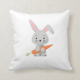 Cute Cartoony Fluffy Bunny Carrot Kudde