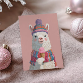 Cute Cartoony Llama med Ice Cream nyår Vykort