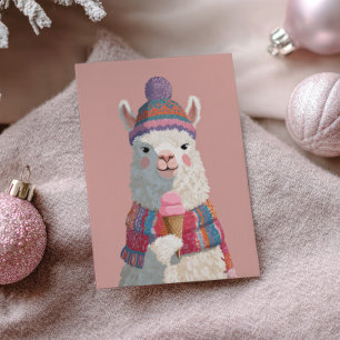 Cute Cartoony Llama med Ice Cream nyår Vykort