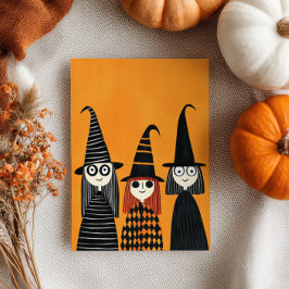Cute Cartoony Witches med Namn Happy halloween Kort