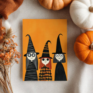 Cute Cartoony Witches med Namn Happy halloween Kort