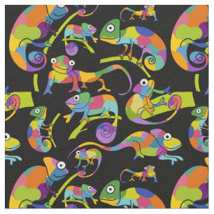 Cute Cartooon Chamelons Ljusa färger på Black Tyg
