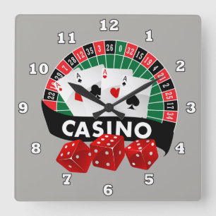 Cute Casino-gameroom-avkänningsklocka Fyrkantig Klocka