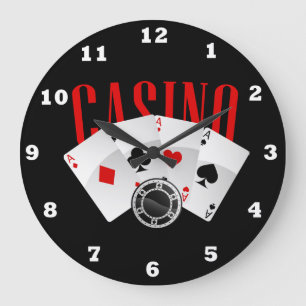 Cute Casino-kort chip Gameroom-avkodningsklocka Stor Klocka