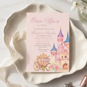 Cute Castle Princess 1st Girl Birthday Inbjudningar