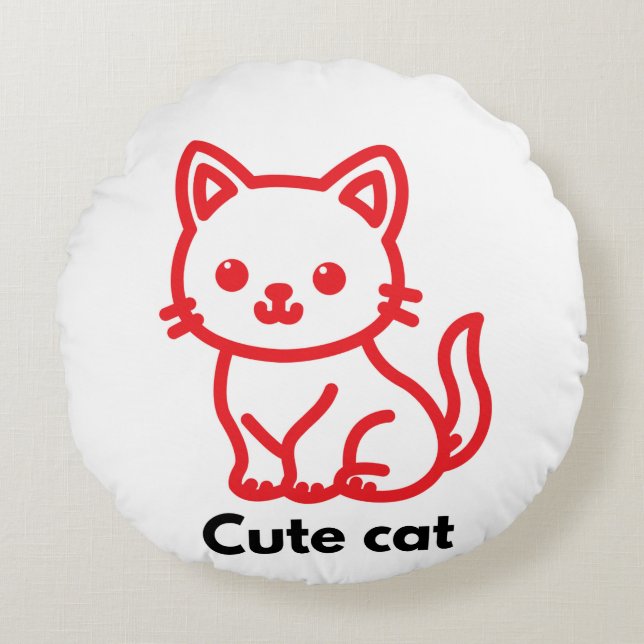 Cute Cat 16” Round Throw Pillow Rund Kudde (Framsidan)