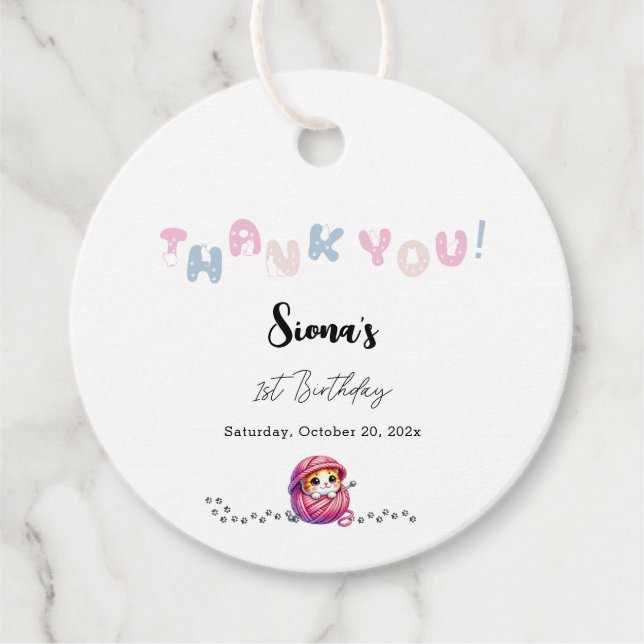 Cute Cat 1:a födelsedag Gåvor Etiketter (Framsida)