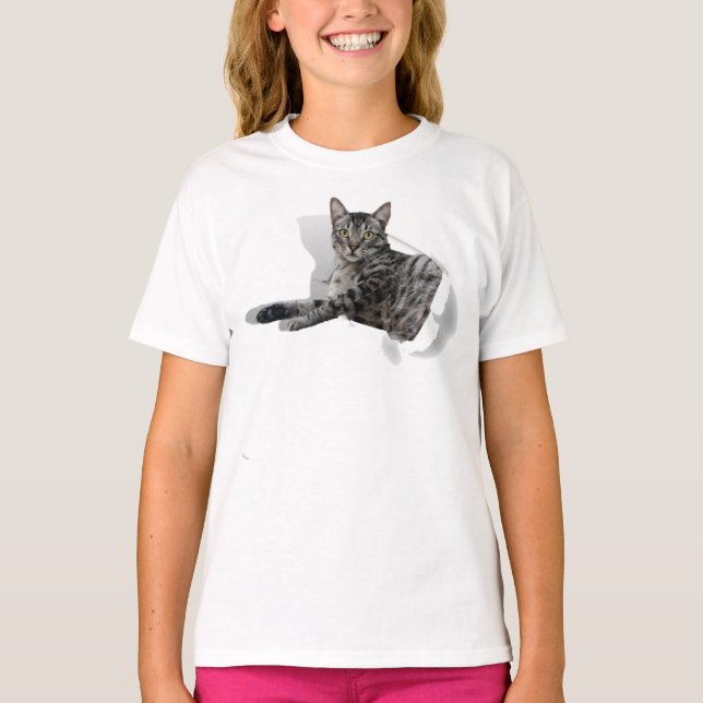 Cute Cat 3D Graphic-illusion populär T Shirt (Framsida)