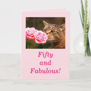 Cute Cat 50 och Fabulous Birthday Kort