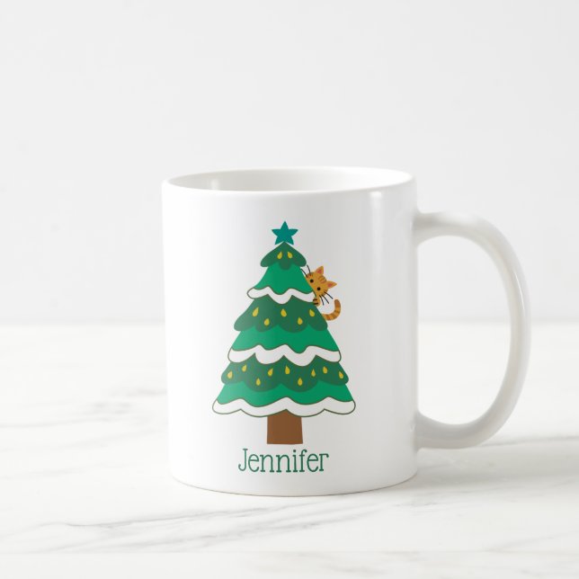Cute cat-älskare julgran personlig kaffemugg (Höger)