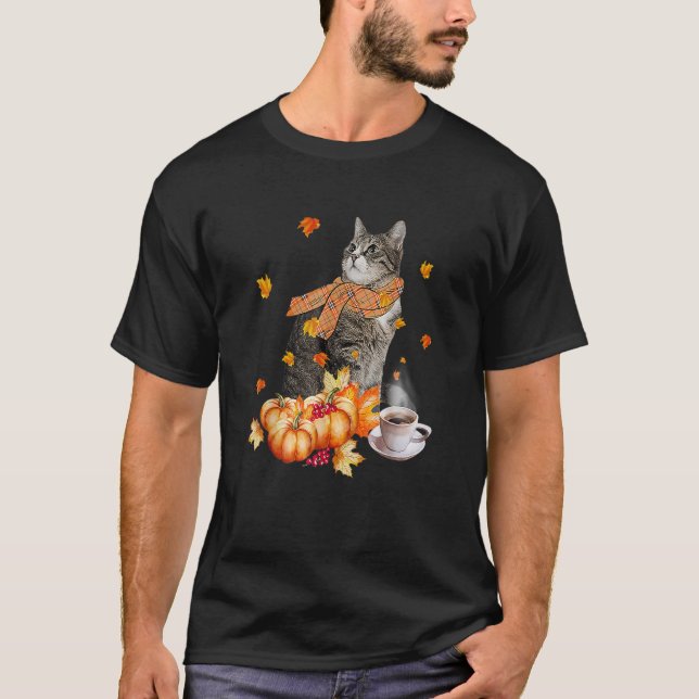 Cute Cat Amp Pumpkin Spice  Cat  Fall Thanksgiving T Shirt (Framsida)
