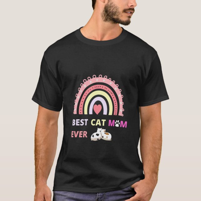 cute cat and best mom ever t shirt (Framsida)