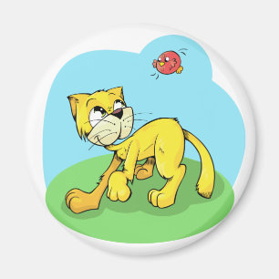 Cute Cat and Bird Magnet