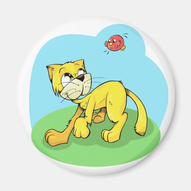 Cute Cat and Bird Magnet (Framsidan)