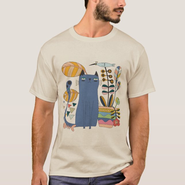 'cute cat and bird' t shirt (Framsida)