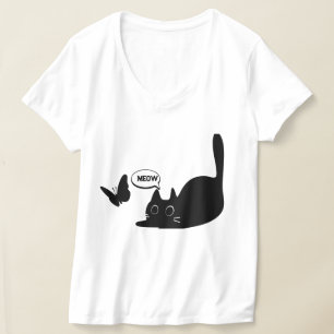 Cute Cat and Butterfly Meow T Shirt