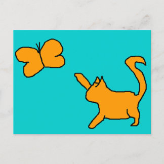 Cute cat and butterfly Postcard Vykort