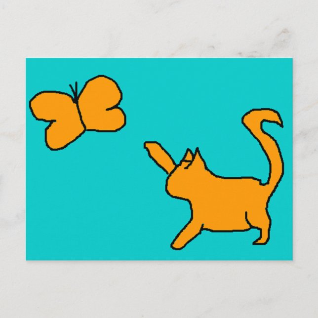 Cute cat and butterfly Postcard Vykort (Framsida)
