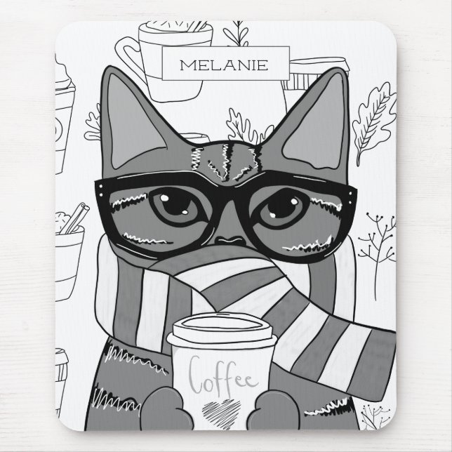 Cute Cat and Coffee Älskare Personlig Musmatta (Framsidan)