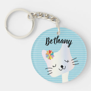 Cute Cat and Flowers Dotty Personlig