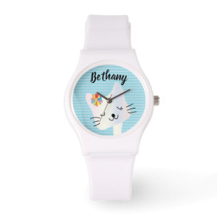 Cute Cat and Flowers Dotty Personlig Armbandsur