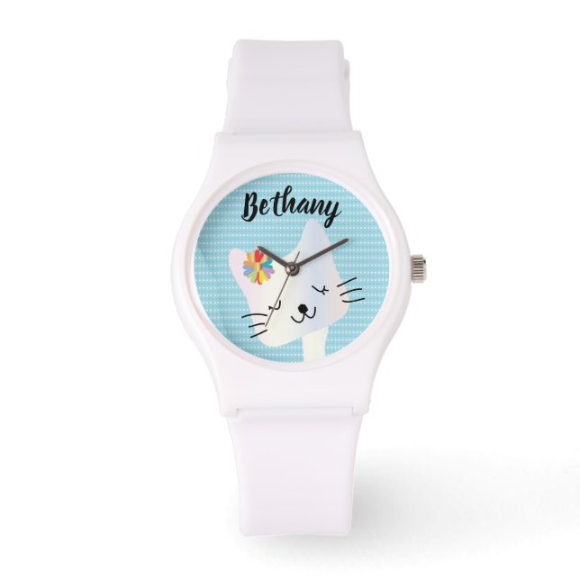 Cute Cat and Flowers Dotty Personlig Armbandsur (Framsida)