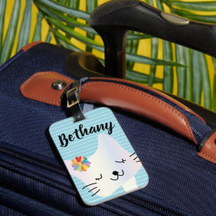 Cute Cat and Flowers Dotty Personlig Bagagebricka