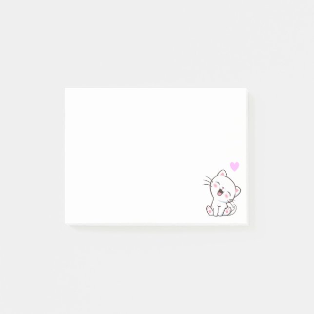 Cute Cat and Heart on White Post-it Block (Framsida)