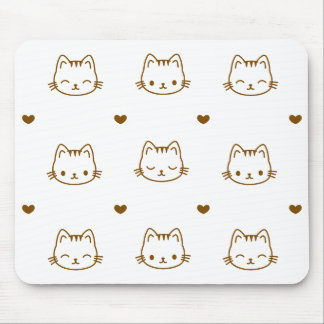 Cute Cat and Heart Pattern Brown on White Musmatta