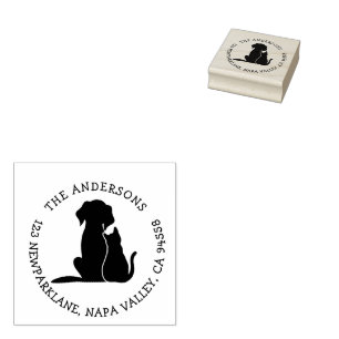 Cute Cat and Hund - Familj Namn och Returadress Stämpel