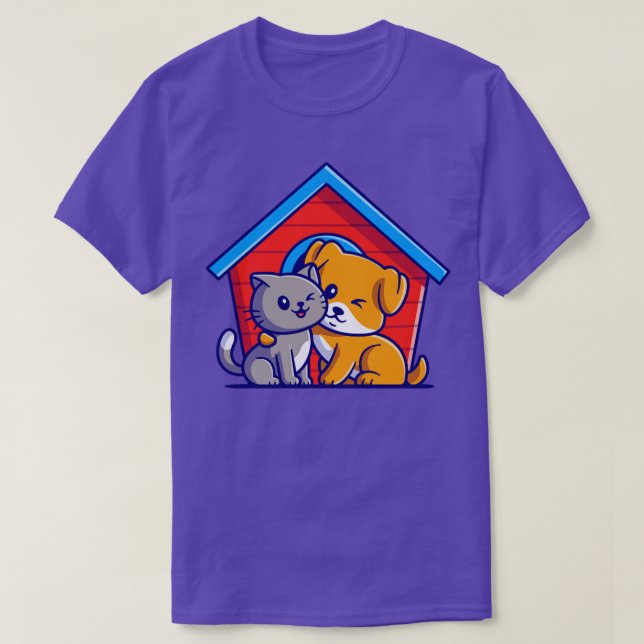 Cute Cat and Hund Tecknad 1 T Shirt (Design framsida)